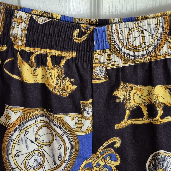 J. Andrews Vintage 2 Piece Shirt Shorts Gold Lion Clock Watch Print Womens Small - Picture 6 of 16